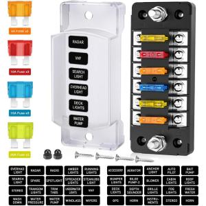 Nilight 12V/24V Camping Electrical System Centre Battery Power Control Box Fuse Block Switches Cigar Socket Voltmeter USB Charger Anderson Connector Ideal for RV Car Canopy Caravan Camper Trailer Van(6 Way Fuse Block)