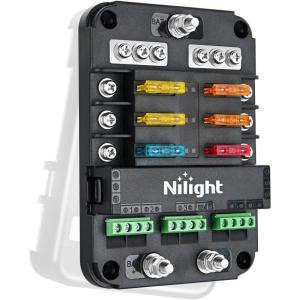 Nilight 12V/24V Camping Electrical System Centre Battery Power Control Box Fuse Block Switches Cigar Socket Voltmeter USB Charger Anderson Connector Ideal for RV Car Canopy Caravan Camper Trailer Van(6Way Fuse Block w/Relay)