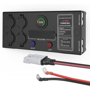 Nilight 12V/24V Camping Electrical System Centre Battery Power Control Box Fuse Block Switches Cigar Socket Voltmeter USB Charger Anderson Connector Ideal for RV Car Canopy Caravan Camper Trailer Van(12V 24V Mini Power Box)