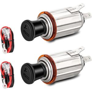 Nilight 2 Pack Cigarette Lighter 12V DC Car Replacement Socket with Terminals Wires Built-in Fuse auto Cigarette Lighter Adapter Push Button car Accessory Replacement Plug for Car Truck RV UTV Boat(2 Packs)