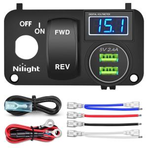 Nilight Golf Cart Key Switch Console Panel 9V-48V DC with Forward Reverse Rocker Switch 4.8A Dual USB Quick Charger LED Digital Voltmeter for EZGO TXT PDS Golf Cart, 2 Years Warranty
