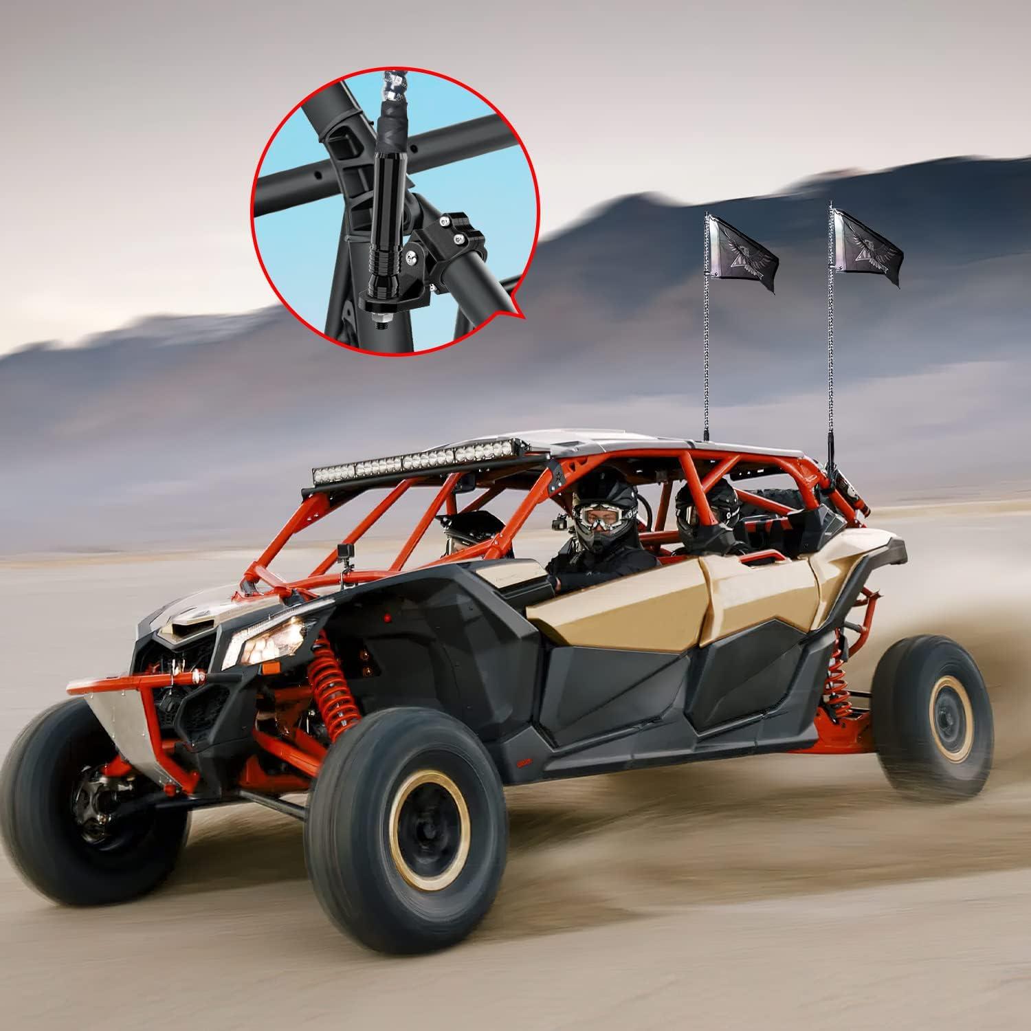image:imageNilight UTV Flag Antenna Mount Whip Light Mounting Bracket Red Adjustable Heavy Duty for 15 to 175 and 175 to 2 for Polaris RZR Ranger Can Am Maverick X3 TalonFor Round Cages Black 2Pcs