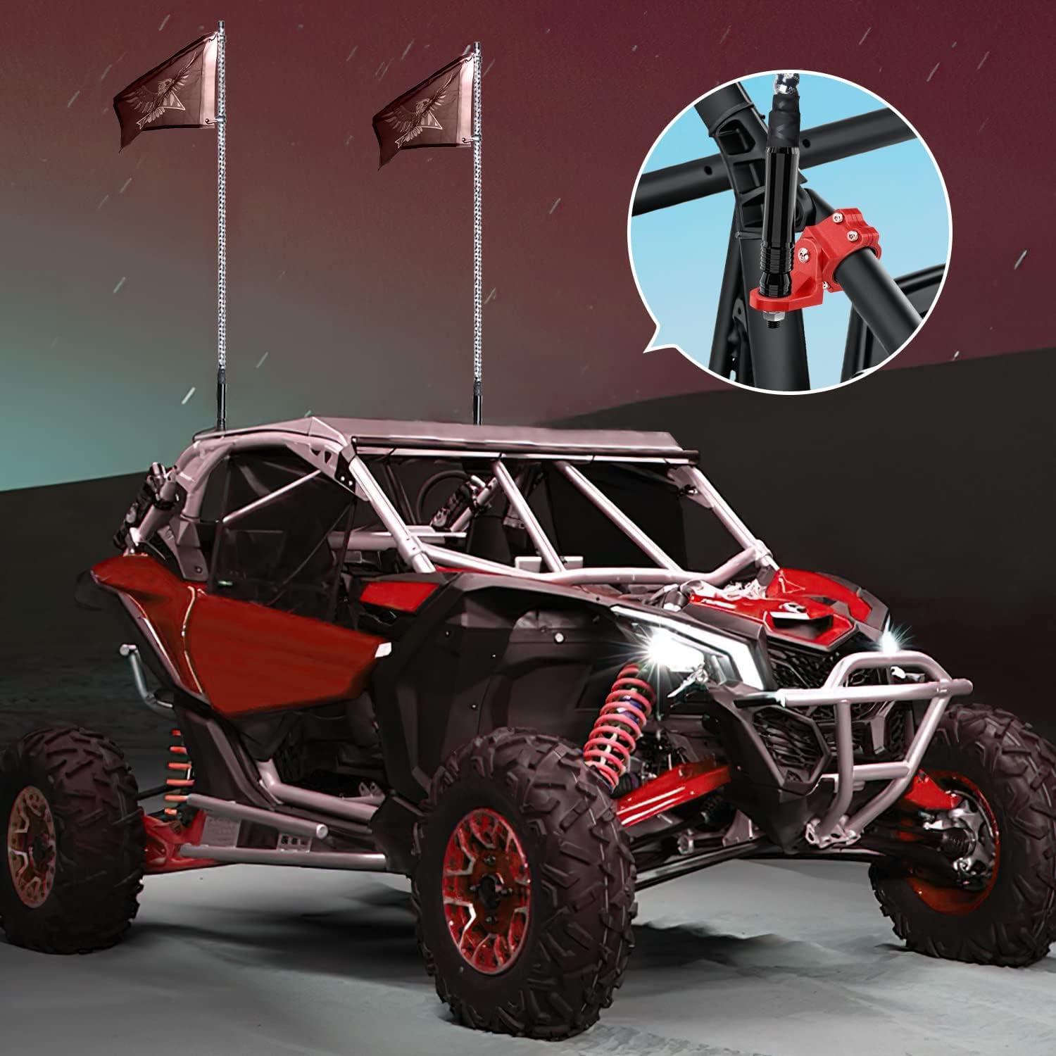image:imageNilight UTV Flag Antenna Mount Whip Light Mounting Bracket Red Adjustable Heavy Duty for 15 to 175 and 175 to 2 for Polaris RZR Ranger Can Am Maverick X3 TalonFor Round Cages Red 2Pcs