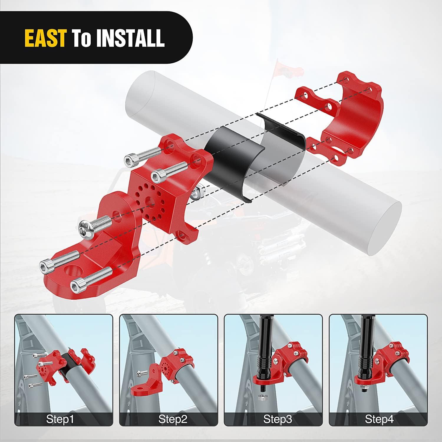 image:imageNilight UTV Flag Antenna Mount Whip Light Mounting Bracket Red Adjustable Heavy Duty for 15 to 175 and 175 to 2 for Polaris RZR Ranger Can Am Maverick X3 TalonFor Round Cages Red 2Pcs