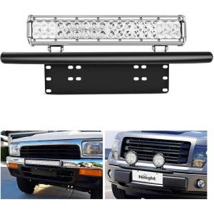 Nilight Front Lower Hidden Bumper Mounting Brackets for 32inch Single Row LED Light Bar Compatible with 2015-2022 Chevy Colorado 4WD/2WD 2015-2022 GMC Canyon 4WD/2WD(Black-Universal License Plate Bracket)