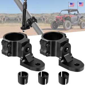 Nilight UTV Flag Antenna Mount Whip Light Mounting Bracket Red Adjustable Heavy Duty for 1.5″ to 1.75″ and 1.75″ to 2″ for Polaris RZR Ranger Can Am Maverick X3 Talon(For Round Cages Black 2Pcs)