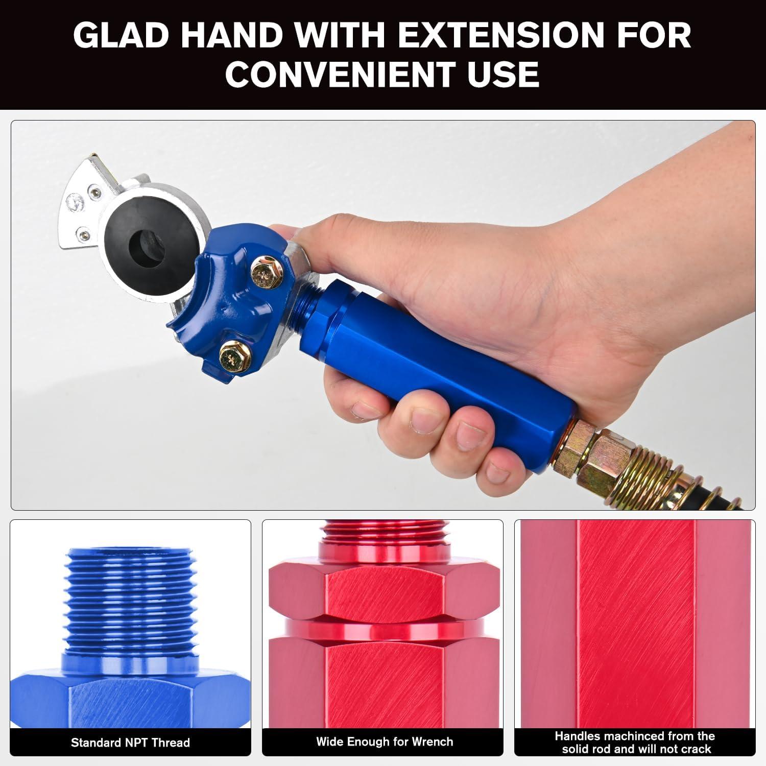 image:imageNilight 12 FT Air Line Hose Assembly Rubber with 12 NPT Swivel Fitting Straight Heavy Duty Power Hoses Set Spring Guard Grips DOT Fittings for Semi Truck Trailer Tractor12FT Air Lines with Glad Hands Grips