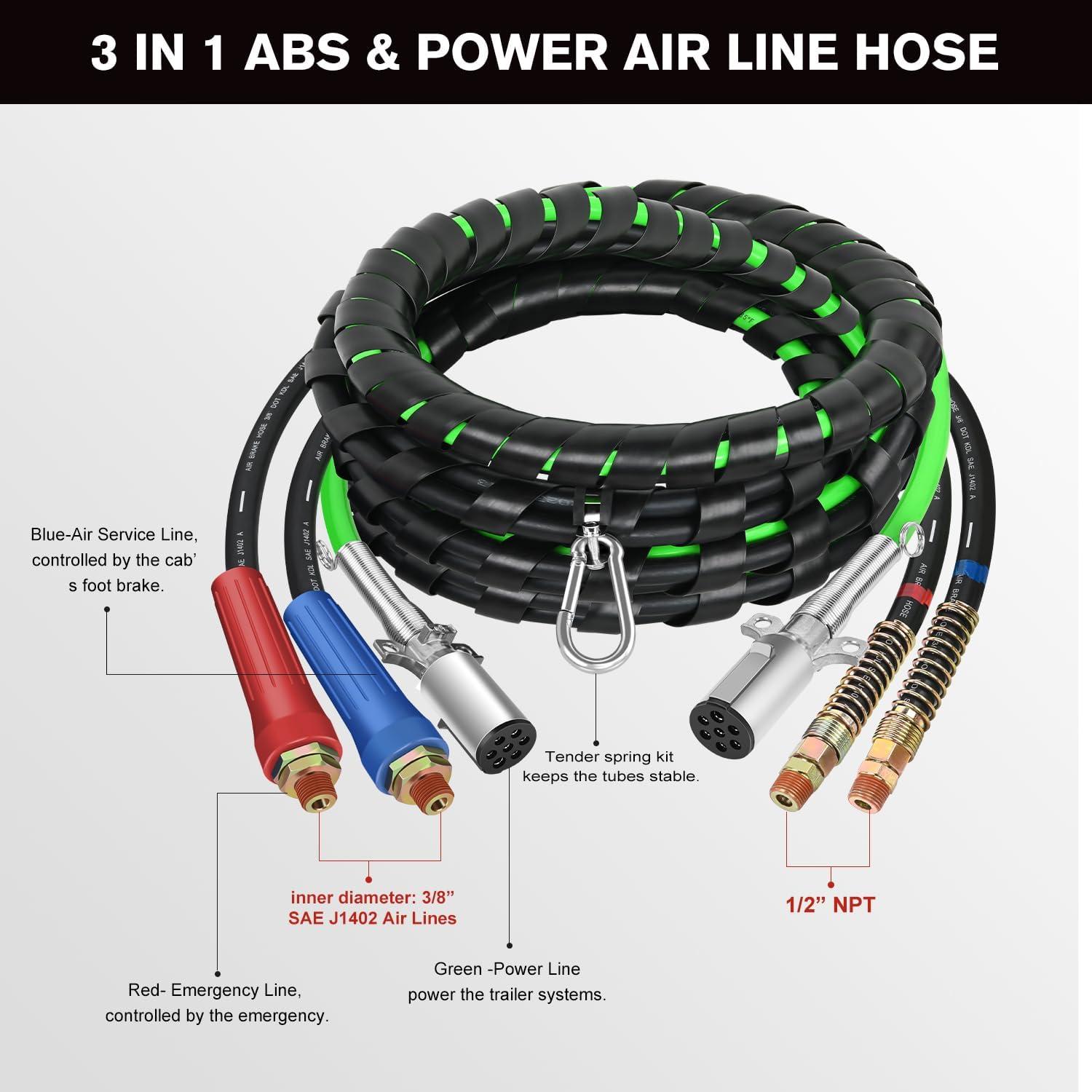 image:imageNilight 12 FT Air Line Hose Assembly Rubber with 12 NPT Swivel Fitting Straight Heavy Duty Power Hoses Set Spring Guard Grips DOT Fittings for Semi Truck Trailer Tractor15FT Air Lines
