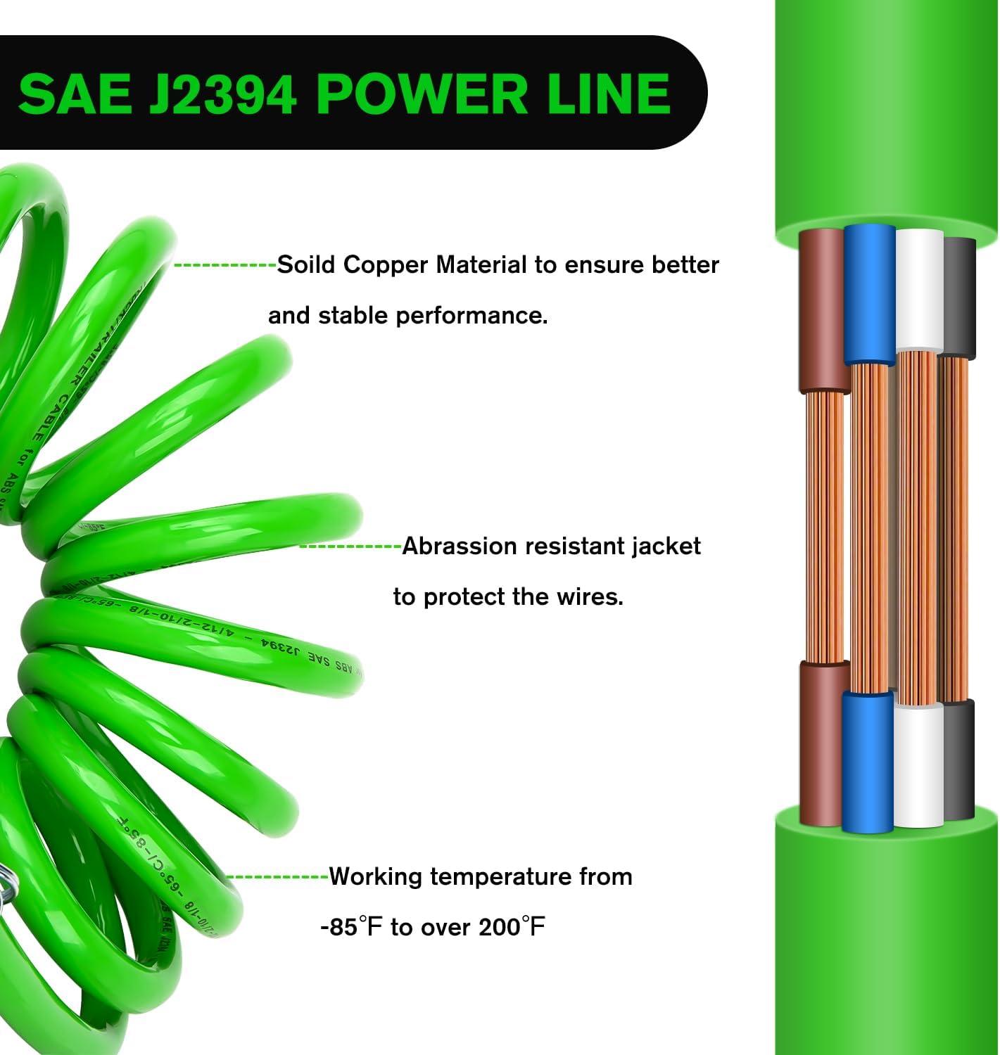 image:imageNilight 12 FT Air Line Hose Assembly Rubber with 12 NPT Swivel Fitting Straight Heavy Duty Power Hoses Set Spring Guard Grips DOT Fittings for Semi Truck Trailer Tractor12FT Green ABS Cable