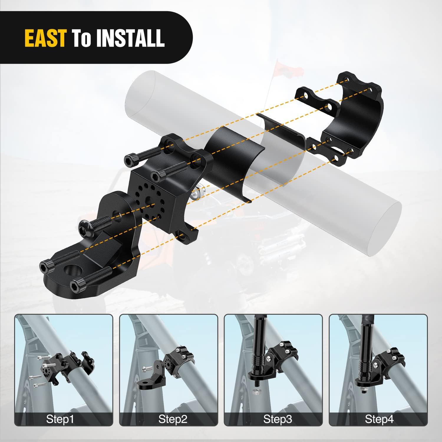 image:imageNilight 1PC UTV Flag Antenna Mount Whip Light Mounting Bracket Black Adjustable Heavy Duty for 15 to 175inch 175 to 2inch for Polaris RZR Ranger Can Am Maverick X3 Talon