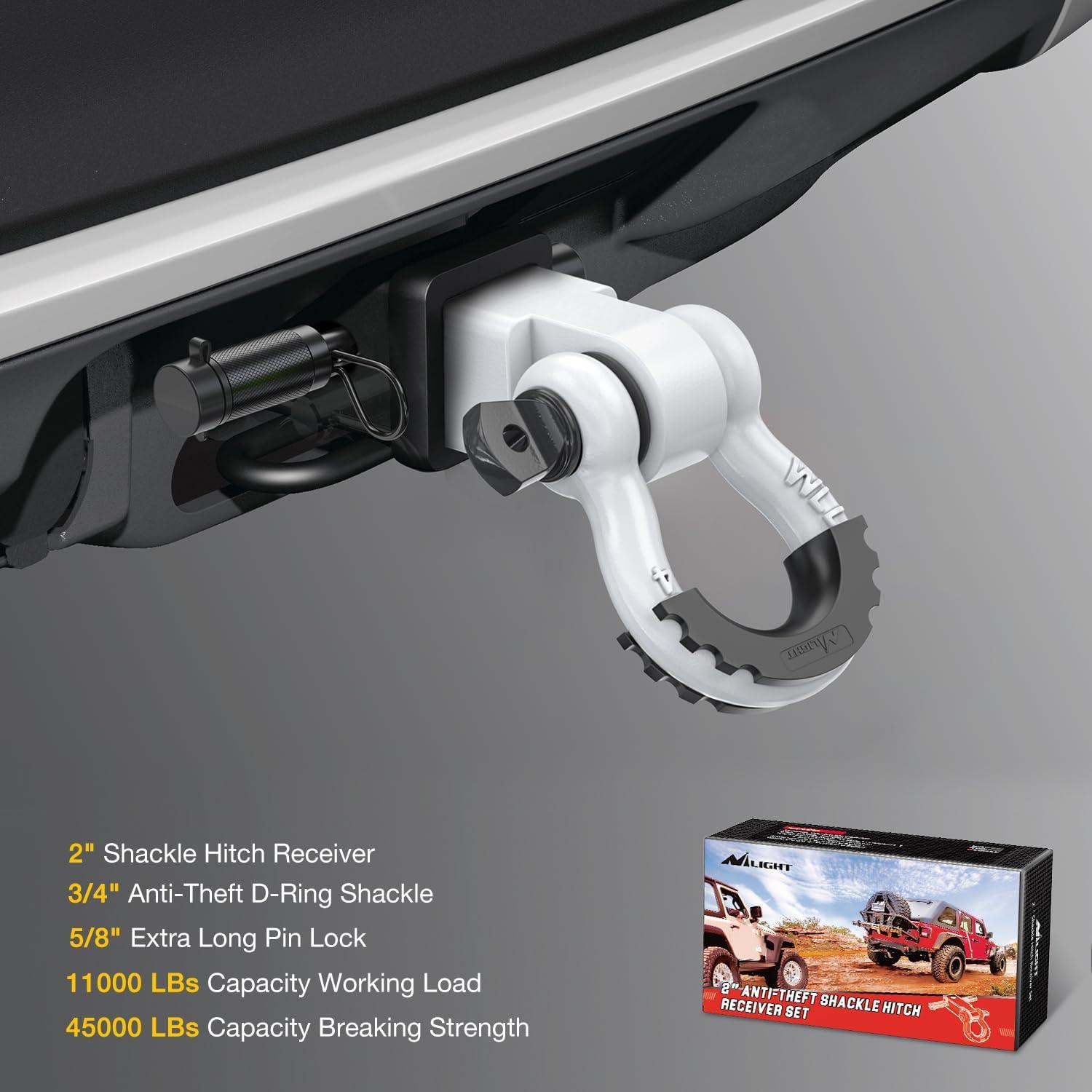 image:imageNilight 2Pcs BoltOn Tow Hooks with Spring Clip 10000LBS 2Pcs Black Forged Recovery Tow Hooks Compatible with Jeep Ford Dodge Chevy GMC Toyota Pickup TruckHitch w Lock Pin White