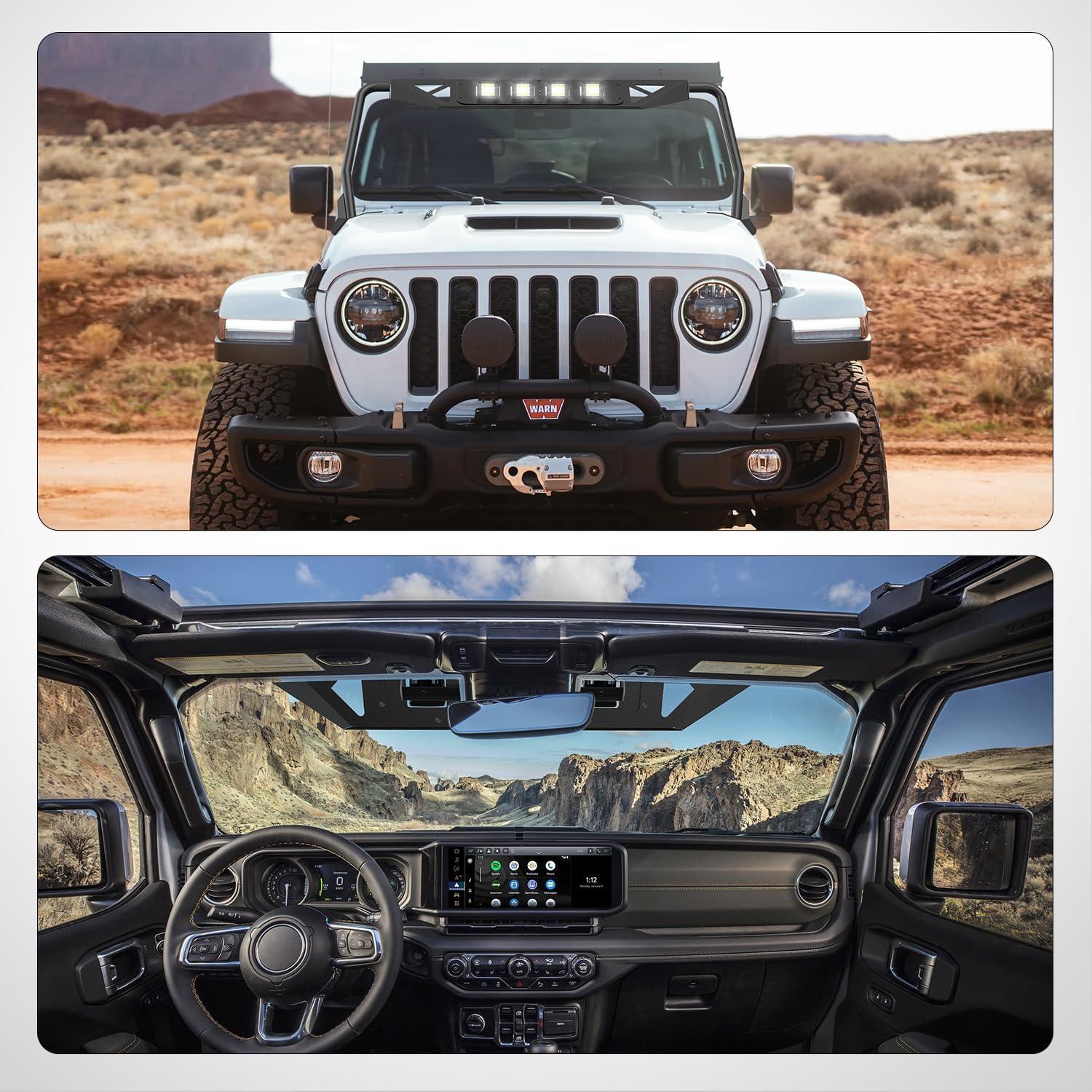 image:imageNilight Front Windshield Frame Cover Roof Sun Visor Cowl Body Armor with 4 x LED Lights Compatible with 20072018 Jeep Wrangler JK JKU Unlimited Windscreen Rack Protector StandJLJT Windshield Frame Cover