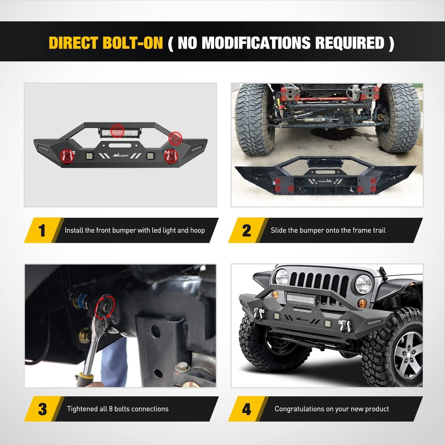 image:imageNilight Front Windshield Frame Cover Roof Sun Visor Cowl Body Armor with 4 x LED Lights Compatible with 20072018 Jeep Wrangler JK JKU Unlimited Windscreen Rack Protector StandJKJLJT Front Bumper wLights 20072025