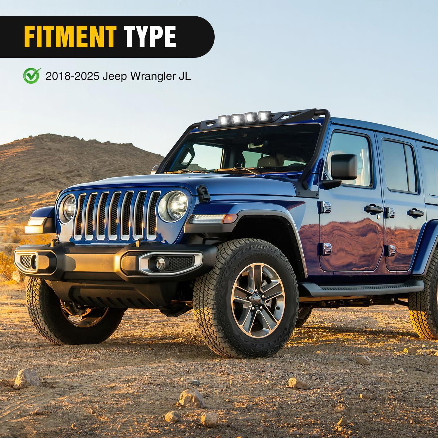image:imageNilight Front Windshield Frame Cover Roof Sun Visor Cowl Body Armor with 4 x LED Lights Compatible with 20072018 Jeep Wrangler JK JKU Unlimited Windscreen Rack Protector StandJLJT Windshield Frame Cover