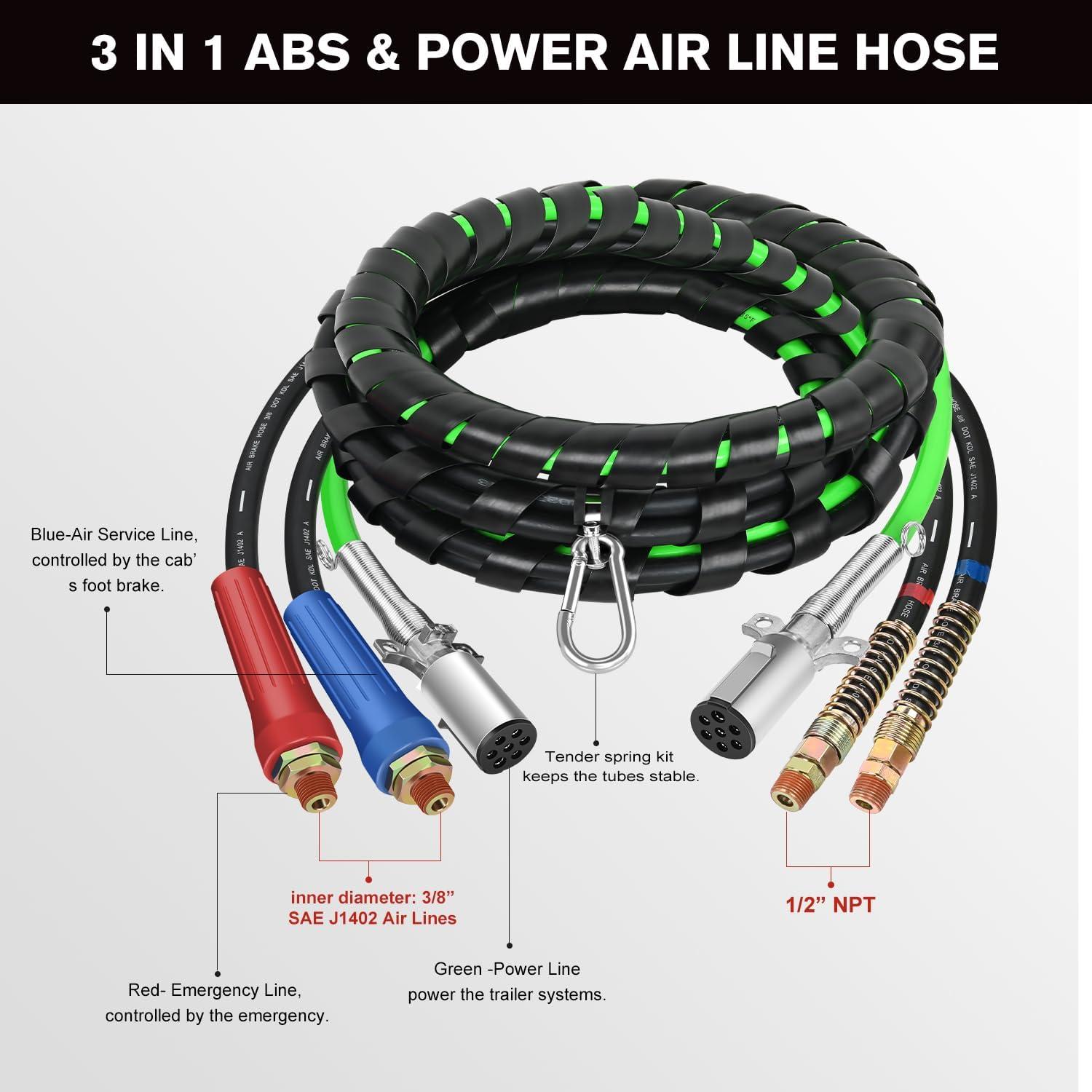 image:imageNilight Glad Hands Grips Set with Seals Heavy Duty Gladhand Extension Handles Kit Emergency amp Service Brake Air Hose Coupling Connectors for Semi Truck Trailer Brake System 1 Pair12FT Air Lines