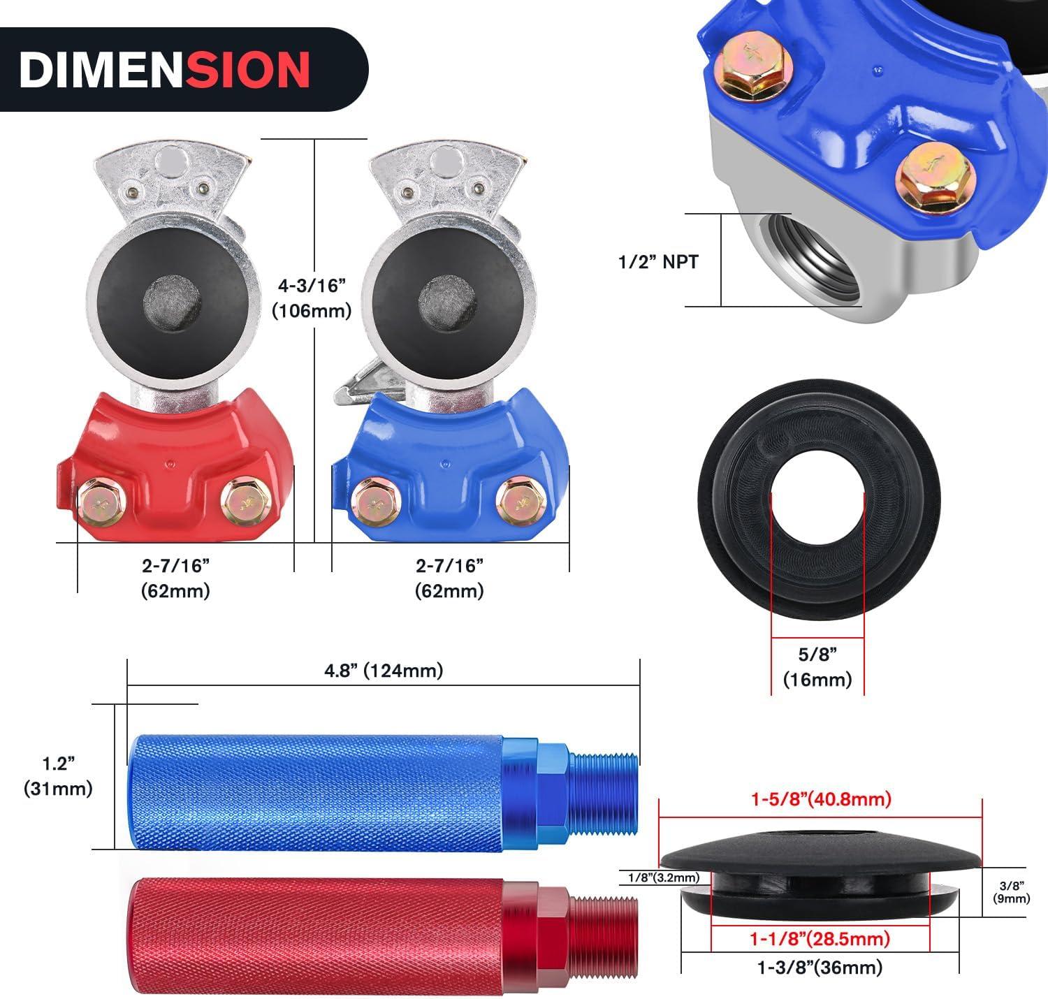 image:imageNilight Glad Hands Grips Set with Seals Heavy Duty Gladhand Extension Handles Kit Emergency amp Service Brake Air Hose Coupling Connectors for Semi Truck Trailer Brake System 1 PairGlad Hand Kit with Seals