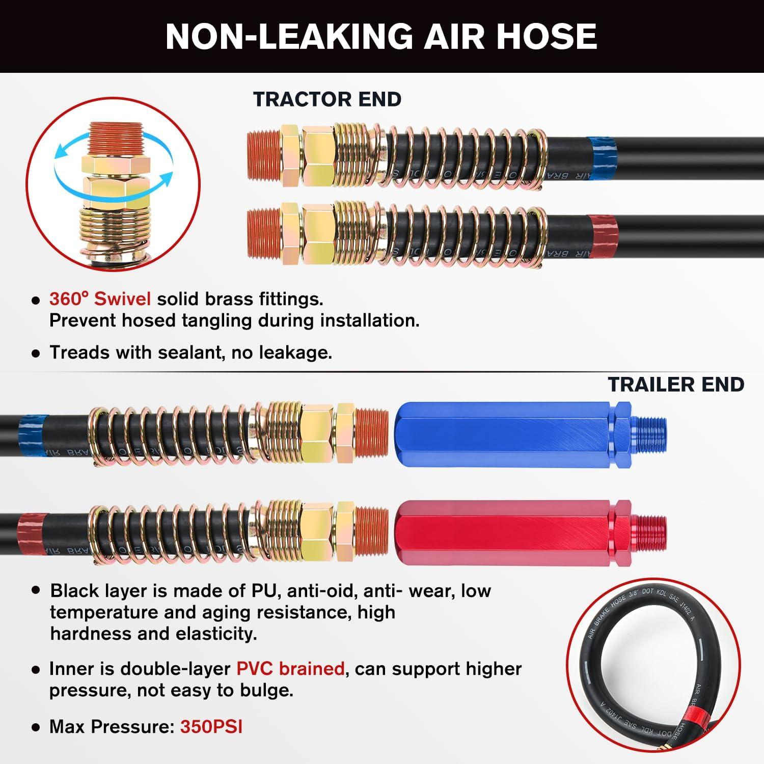 image:imageNilight Glad Hands Grips Set with Seals Heavy Duty Gladhand Extension Handles Kit Emergency amp Service Brake Air Hose Coupling Connectors for Semi Truck Trailer Brake System 1 Pair15FT Air Lines with Glad Hands Grips