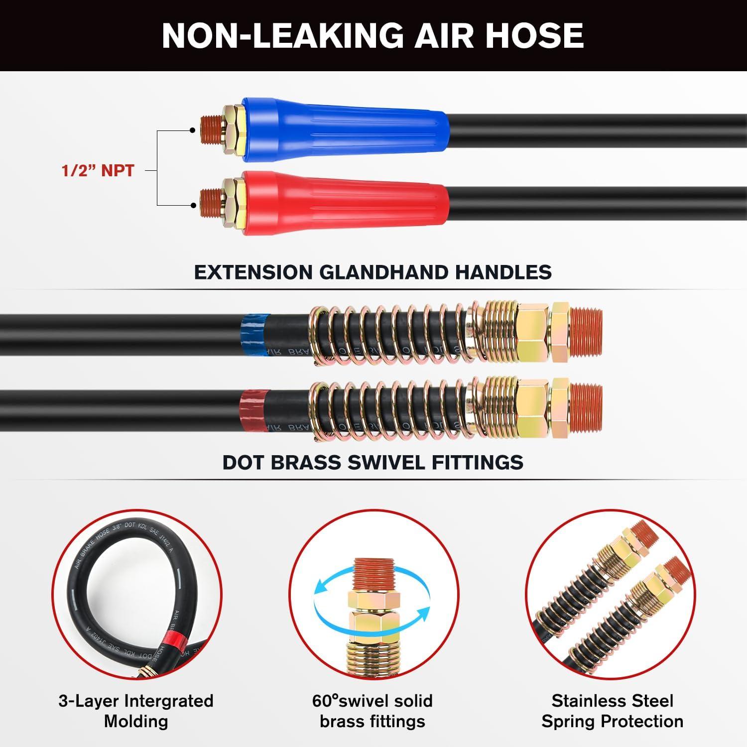image:imageNilight Glad Hands Grips Set with Seals Heavy Duty Gladhand Extension Handles Kit Emergency amp Service Brake Air Hose Coupling Connectors for Semi Truck Trailer Brake System 1 Pair12FT Air Lines