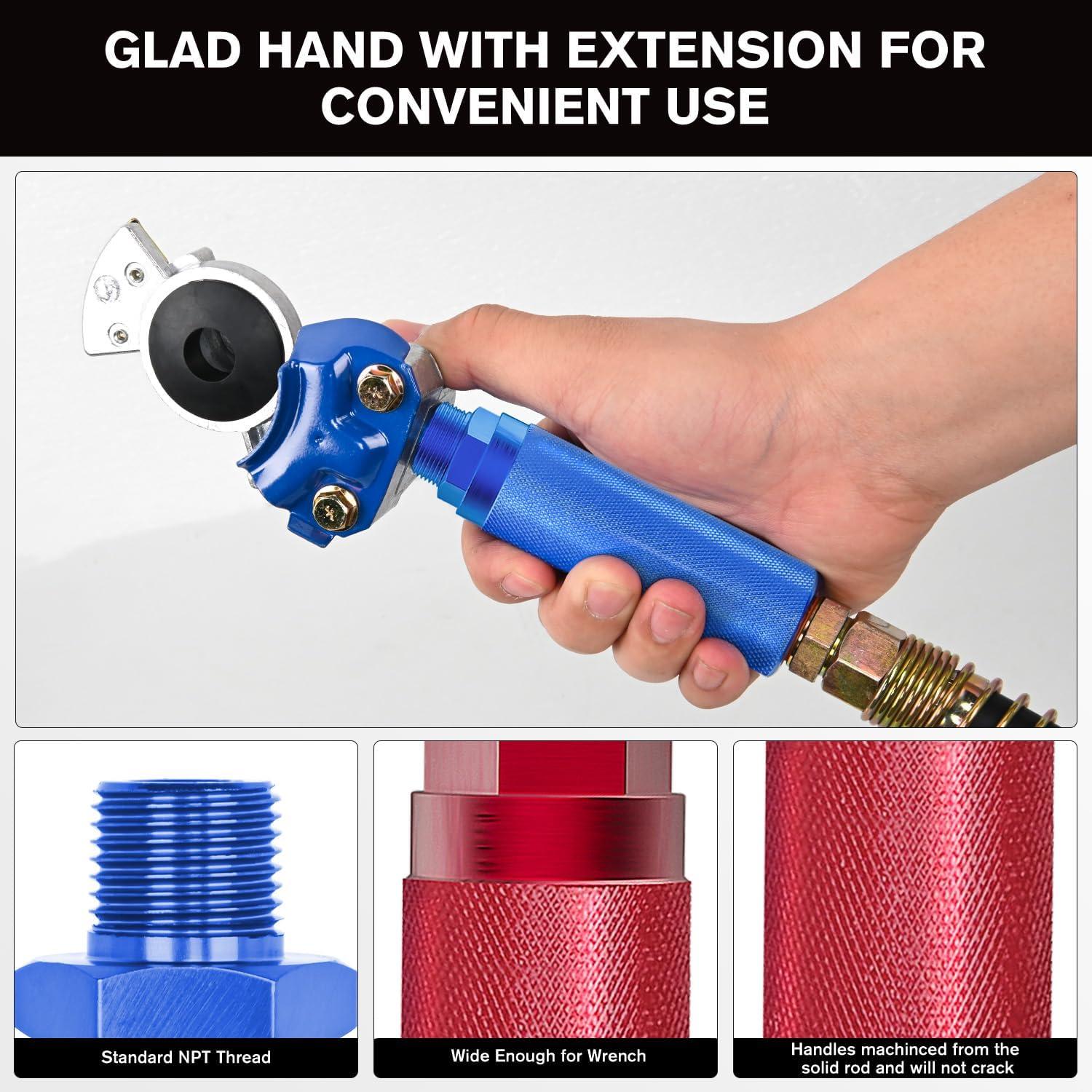 image:imageNilight Glad Hands Grips Set with Seals Heavy Duty Gladhand Extension Handles Kit Emergency amp Service Brake Air Hose Coupling Connectors for Semi Truck Trailer Brake System 1 PairGlad Hand Kit with Seals