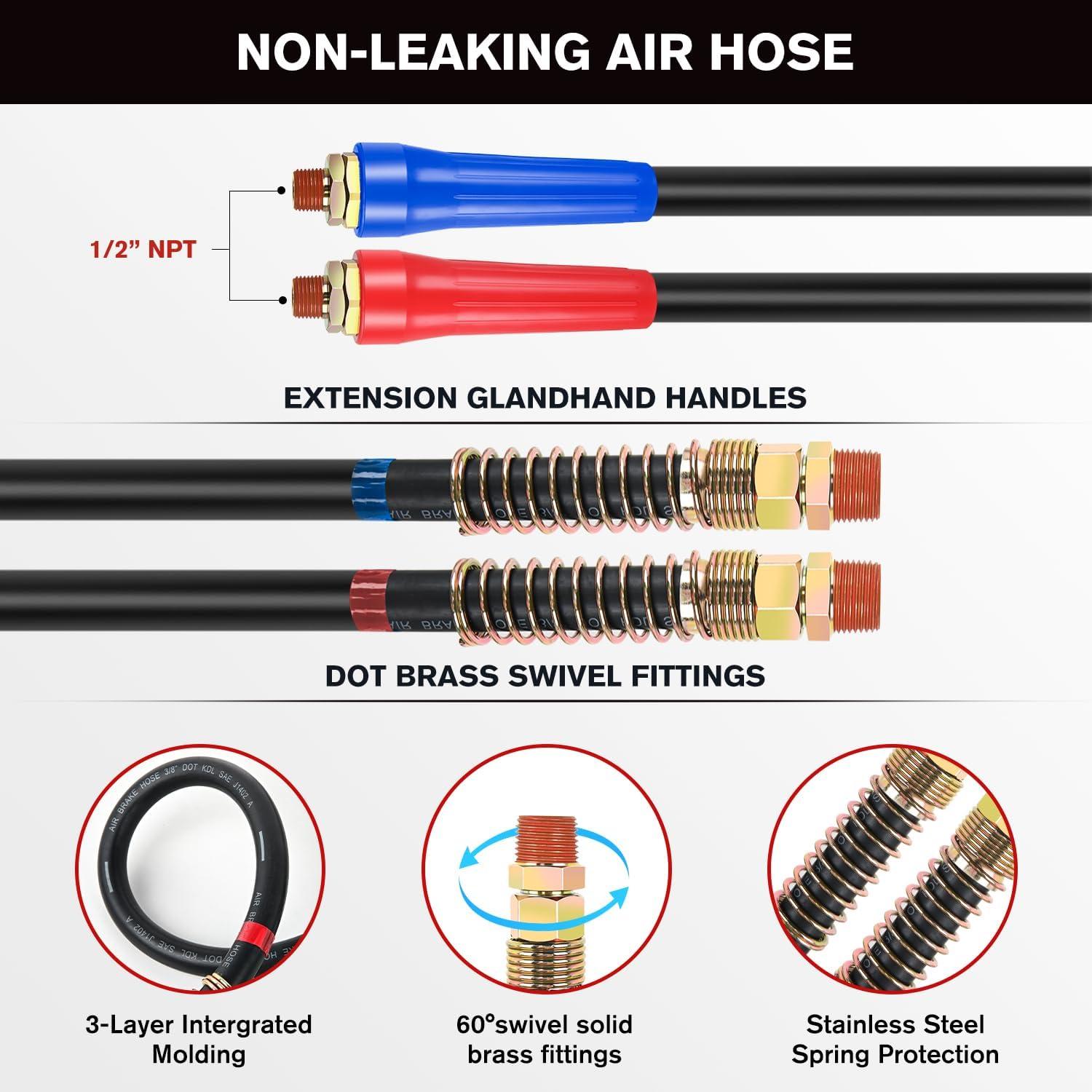 image:imageNilight Glad Hands Grips Set with Seals Heavy Duty Gladhand Extension Handles Kit Emergency amp Service Brake Air Hose Coupling Connectors for Semi Truck Trailer Brake System 1 Pair15FT Air Lines