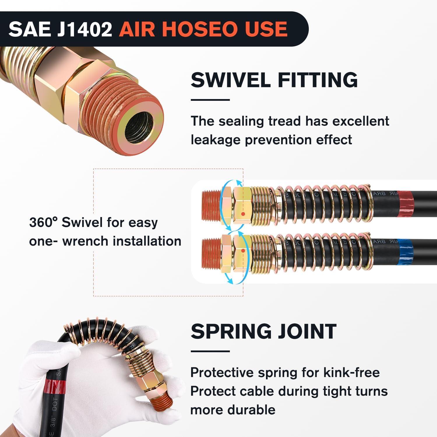 image:imageNilight Glad Hands Grips Set with Seals Heavy Duty Gladhand Extension Handles Kit Emergency amp Service Brake Air Hose Coupling Connectors for Semi Truck Trailer Brake System 1 Pair12FT Air Brake Hose