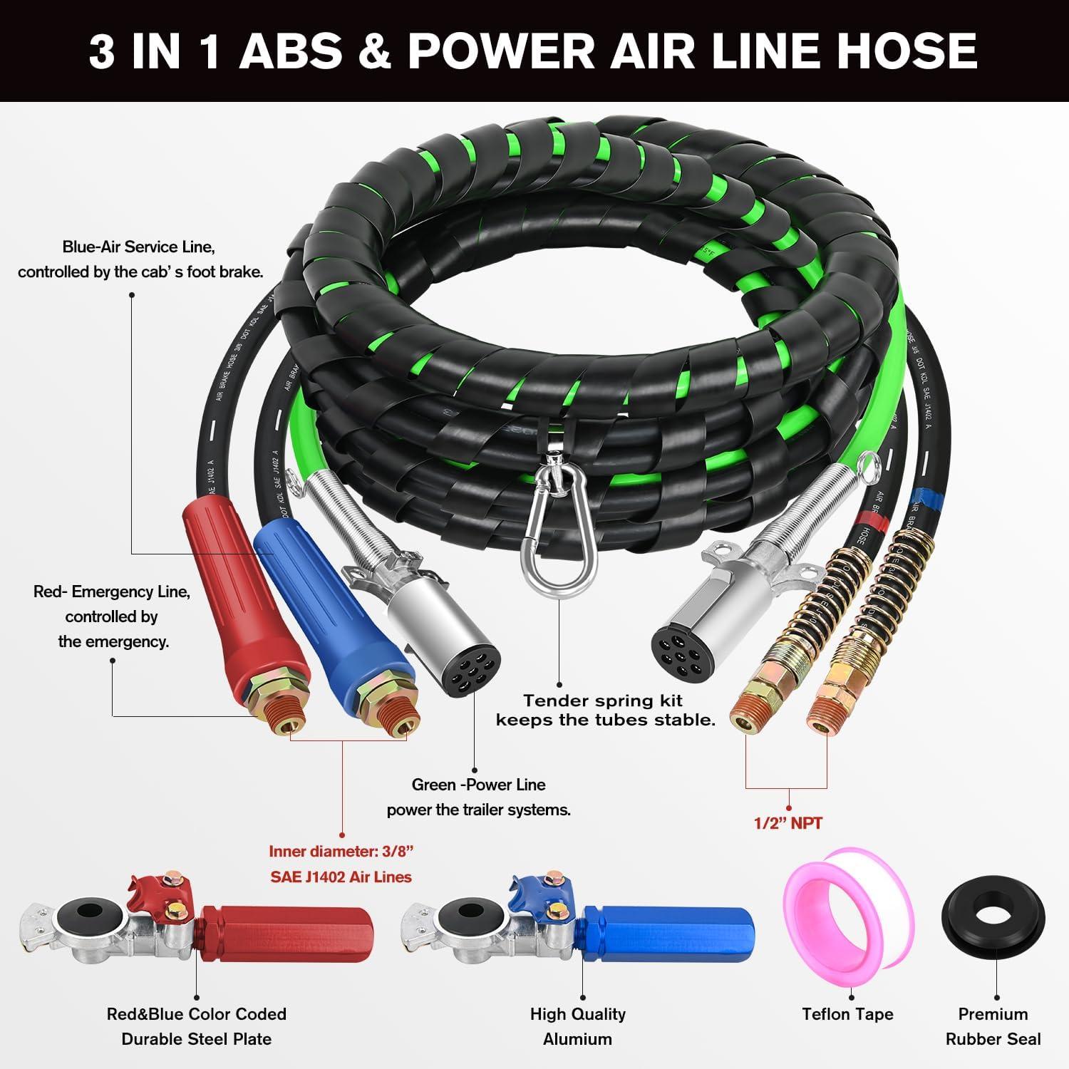 image:imageNilight Glad Hands Grips Set with Seals Heavy Duty Gladhand Extension Handles Kit Emergency amp Service Brake Air Hose Coupling Connectors for Semi Truck Trailer Brake System 1 Pair15FT Air Lines with Glad Hands Grips