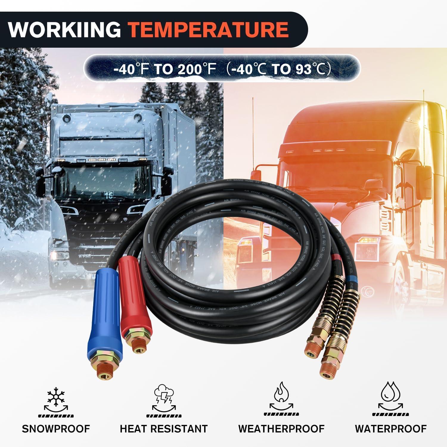 image:imageNilight Glad Hands Grips Set with Seals Heavy Duty Gladhand Extension Handles Kit Emergency amp Service Brake Air Hose Coupling Connectors for Semi Truck Trailer Brake System 1 Pair12FT Air Brake Hose
