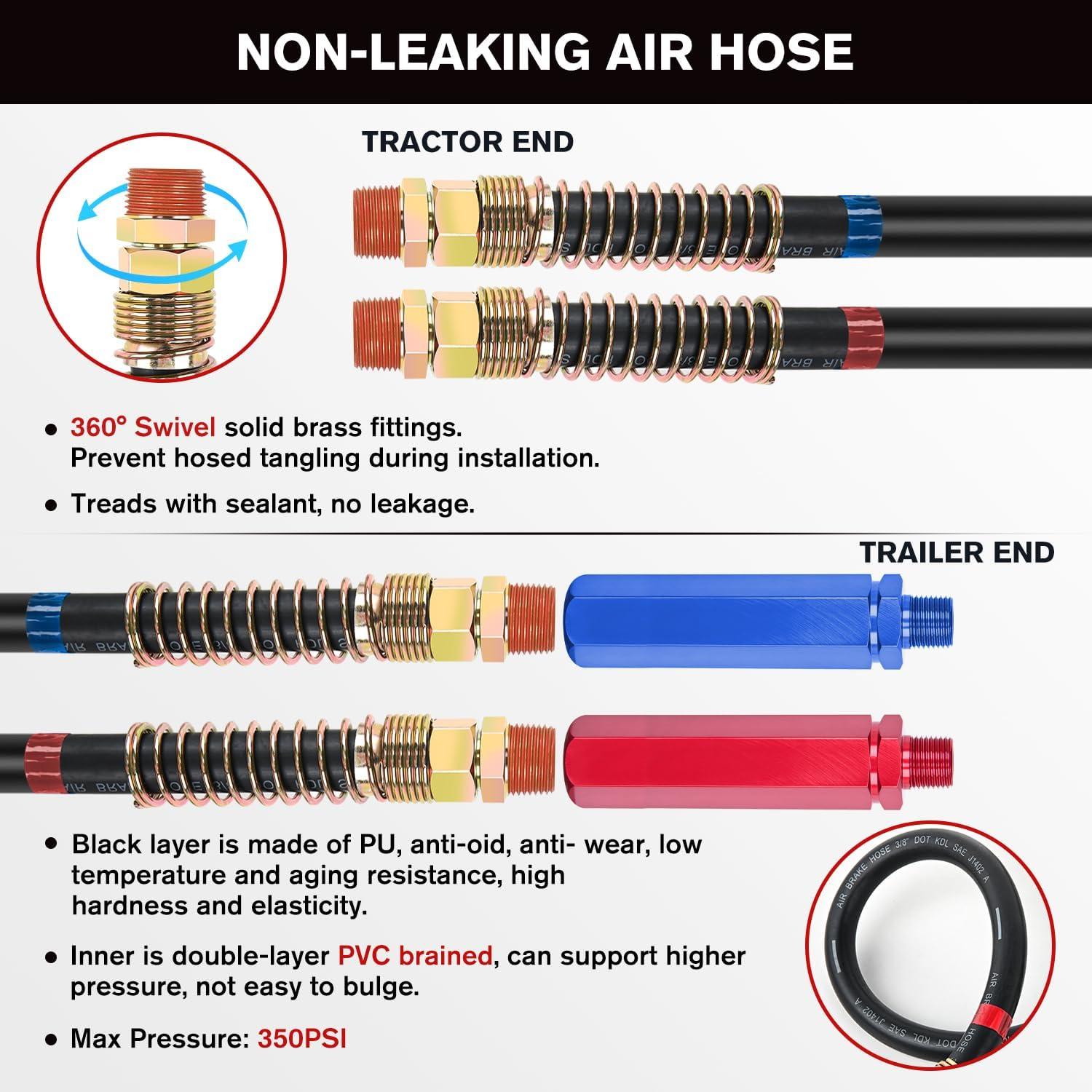 image:imageNilight Glad Hands Grips Set with Seals Heavy Duty Gladhand Extension Handles Kit Emergency amp Service Brake Air Hose Coupling Connectors for Semi Truck Trailer Brake System 1 Pair12FT Air Lines with Glad Hands Grips