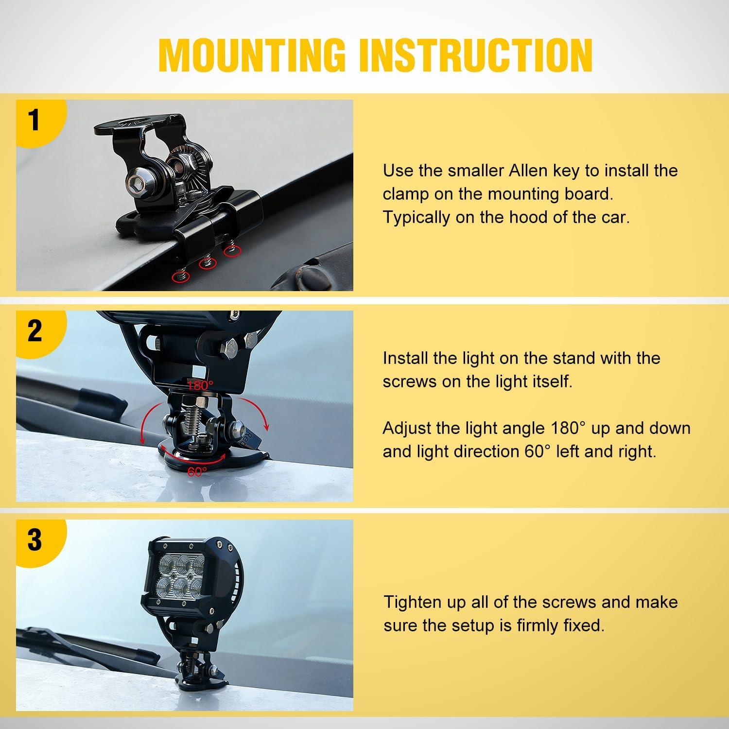 image:imageNilight LED Light Bar Mounting Bracket 2PCS Universal Adjustable Pillar Hood Work Lamp Mount Clamp Holder for OffRoad Truck SUV Black2BlackAdjustable