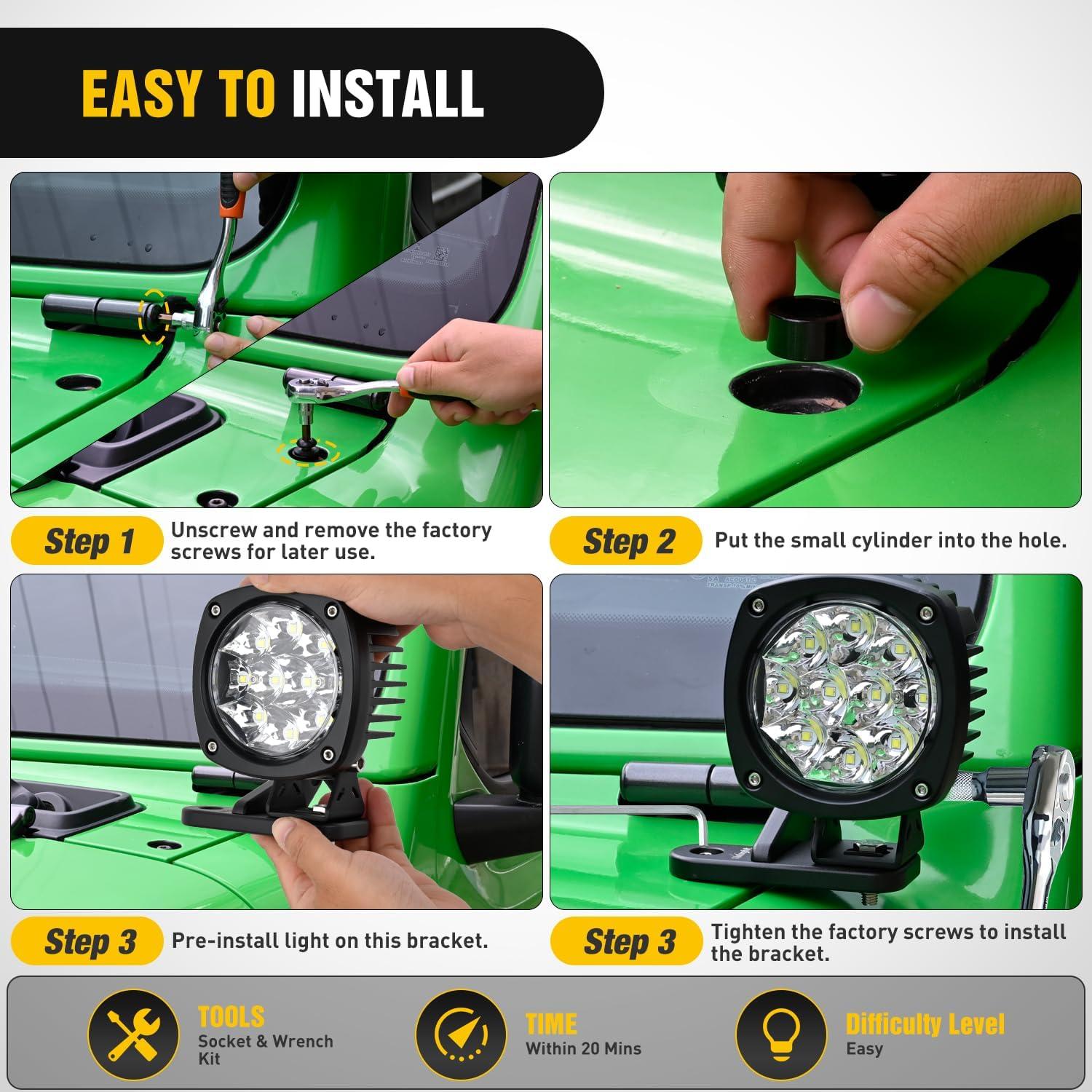 image:imageNilight Light Mounting Bracket Hood Cowl Mount Brackets for Front APillar Auxiliary Offroad LED Work Pods Lights on Jeep Wrangler JL JLU Gladiator JT 2018 2019 2020 2021 2022 2023 2024 2025 RedBlack for JL JLU JT 20182025