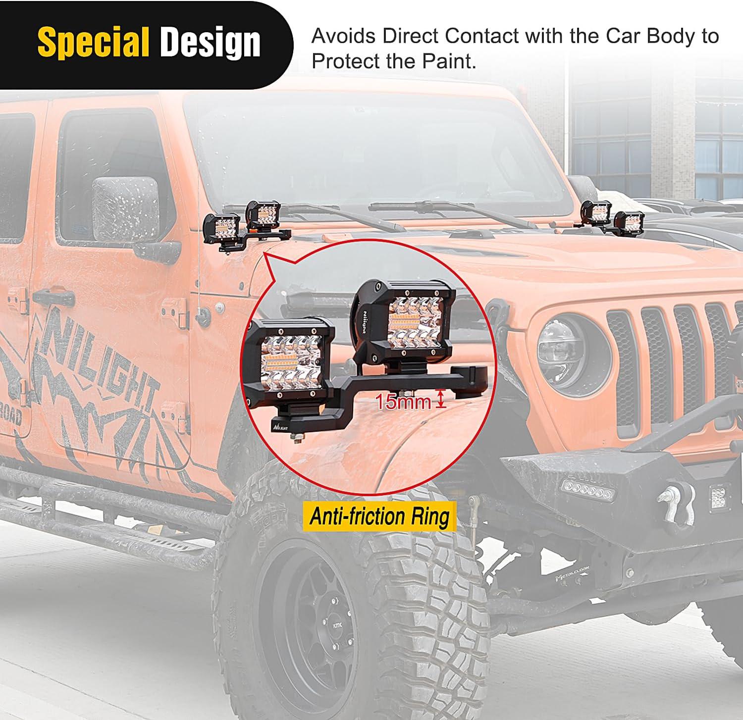 image:imageNilight Light Mounting Bracket Hood Cowl Mount Brackets for Front APillar Auxiliary Offroad LED Work Pods Lights on Jeep Wrangler JL JLU Gladiator JT 2018 2019 2020 2021 2022 2023 2024 2025 RedDual APillar JLJLU JT