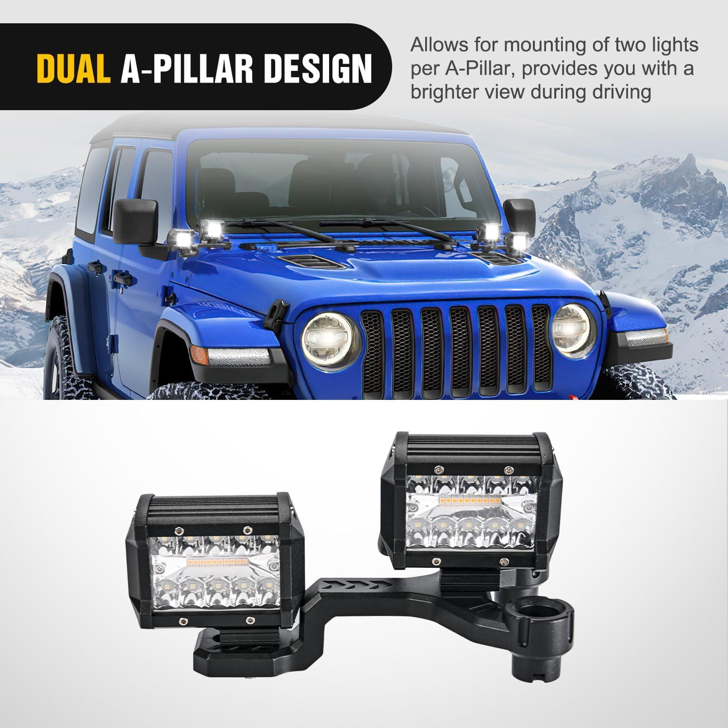 image:imageNilight Light Mounting Bracket Hood Cowl Mount Brackets for Front APillar Auxiliary Offroad LED Work Pods Lights on Jeep Wrangler JL JLU Gladiator JT 2018 2019 2020 2021 2022 2023 2024 2025 RedDual APillar JLJLU JT