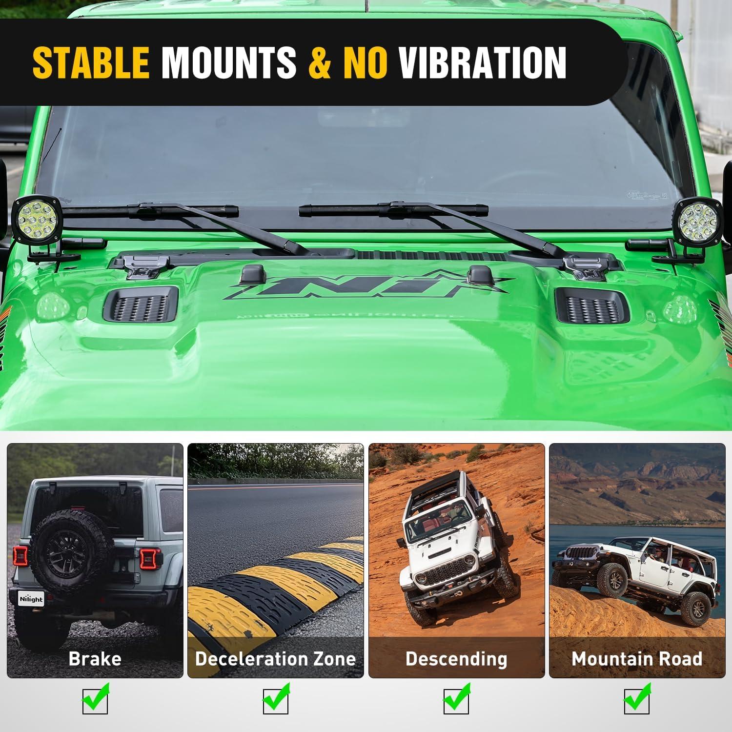 image:imageNilight Light Mounting Bracket Hood Cowl Mount Brackets for Front APillar Auxiliary Offroad LED Work Pods Lights on Jeep Wrangler JL JLU Gladiator JT 2018 2019 2020 2021 2022 2023 2024 2025 RedBlack for JL JLU JT 20182025