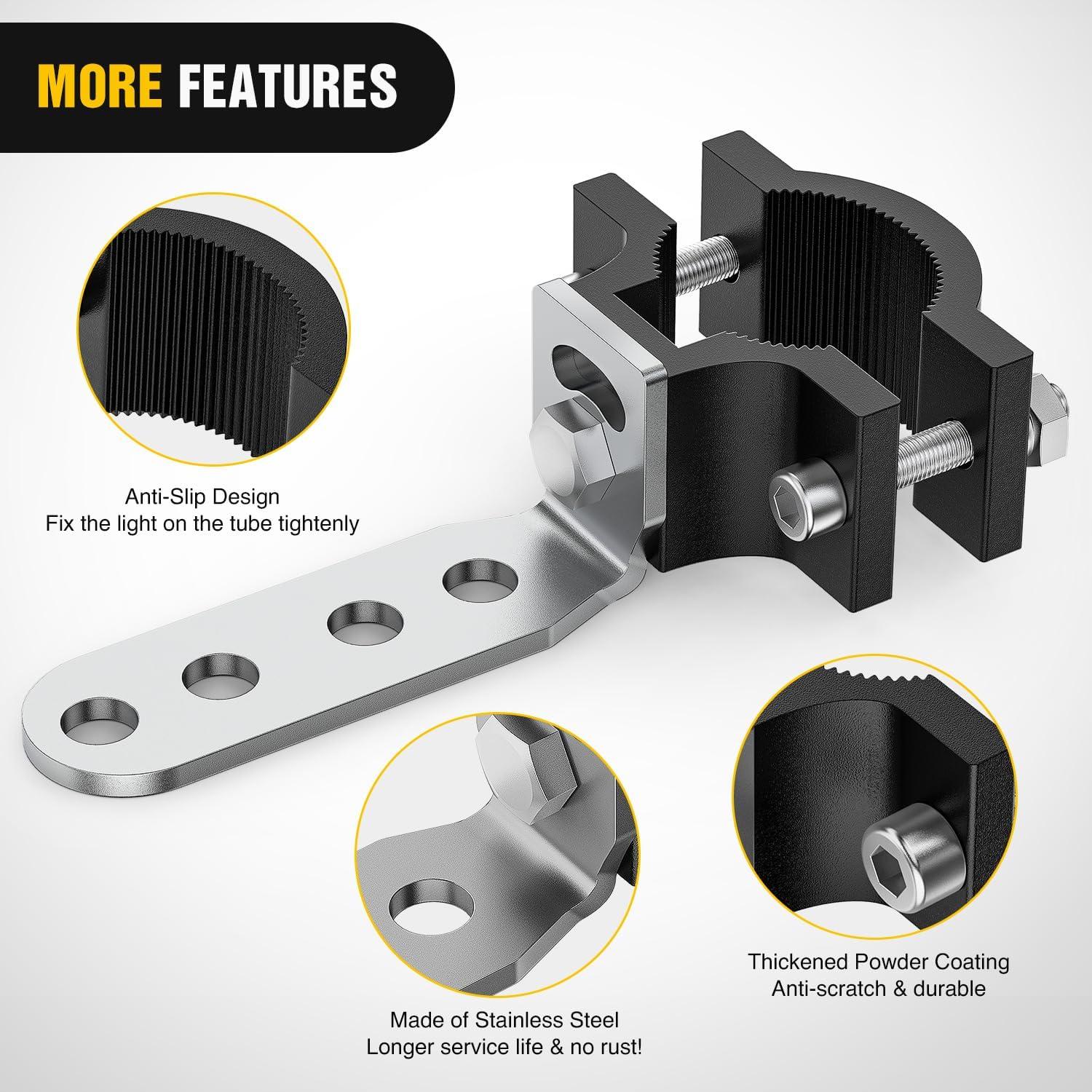 image:imageNilight Motorcycle Light Bar Tube Clamp Bracket Fit from 07 to 2Inch Round Tubes Mounting Brackets Offroad LED Light Pods Front Fork Lights Roof Rack Bumper ATV UTV0712 bar tube clamp