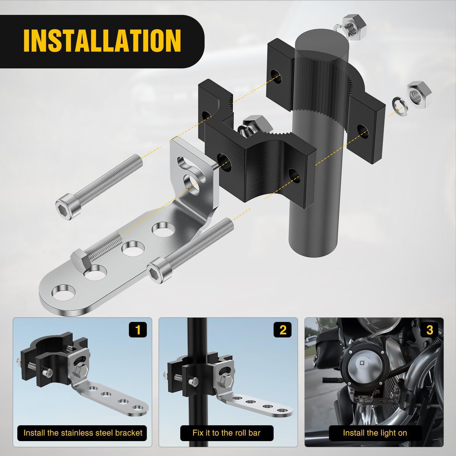 image:imageNilight Motorcycle Light Bar Tube Clamp Bracket Fit from 07 to 2Inch Round Tubes Mounting Brackets Offroad LED Light Pods Front Fork Lights Roof Rack Bumper ATV UTV0712 bar tube clamp