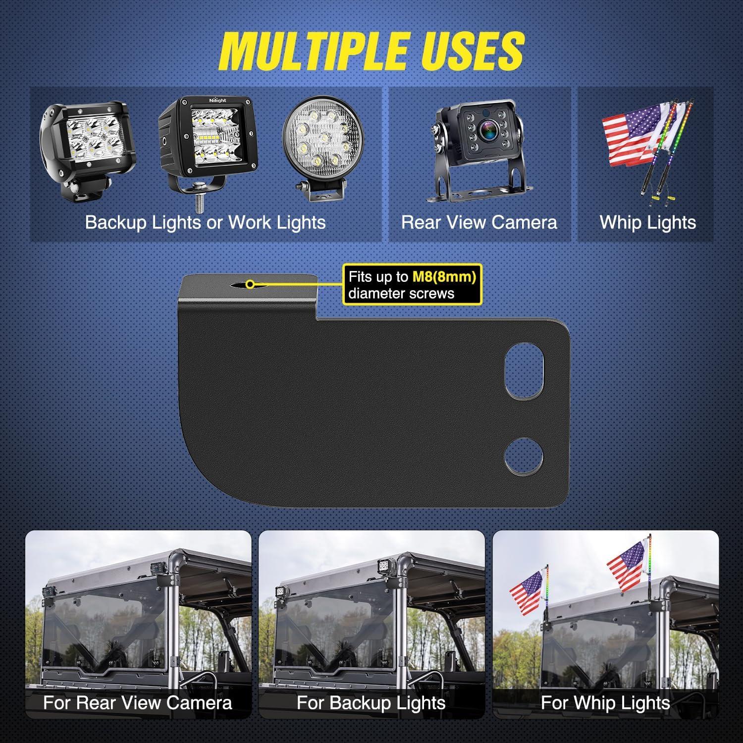 image:imageNilight Rear Roof Backup Light Bar Brackets Reverse LED Lights Pod Mounting Bracket for Polaris Profit Cage Compatible with 20132024 Ranger Full Size 570 800 900 1000 XP Crew 900 1000
