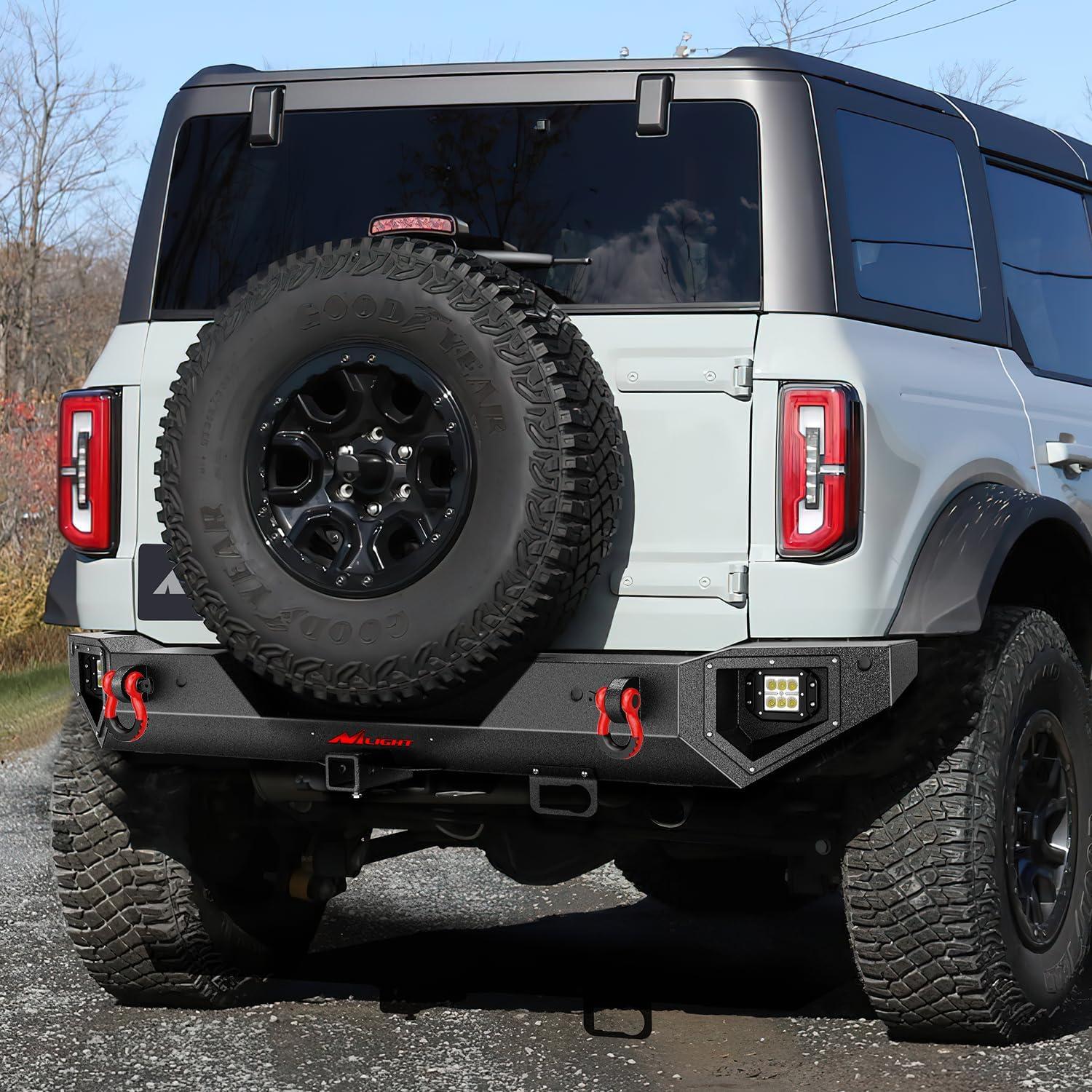 image:imageNilight Windshield Frame Cover Light Bracket for 2021 2022 2023 2024 2025 2026 New Ford Bronco 24 Door Accessories Roof Sun Visor Cowl Body Armor with 4 x LED Lights BlackRear Bumper