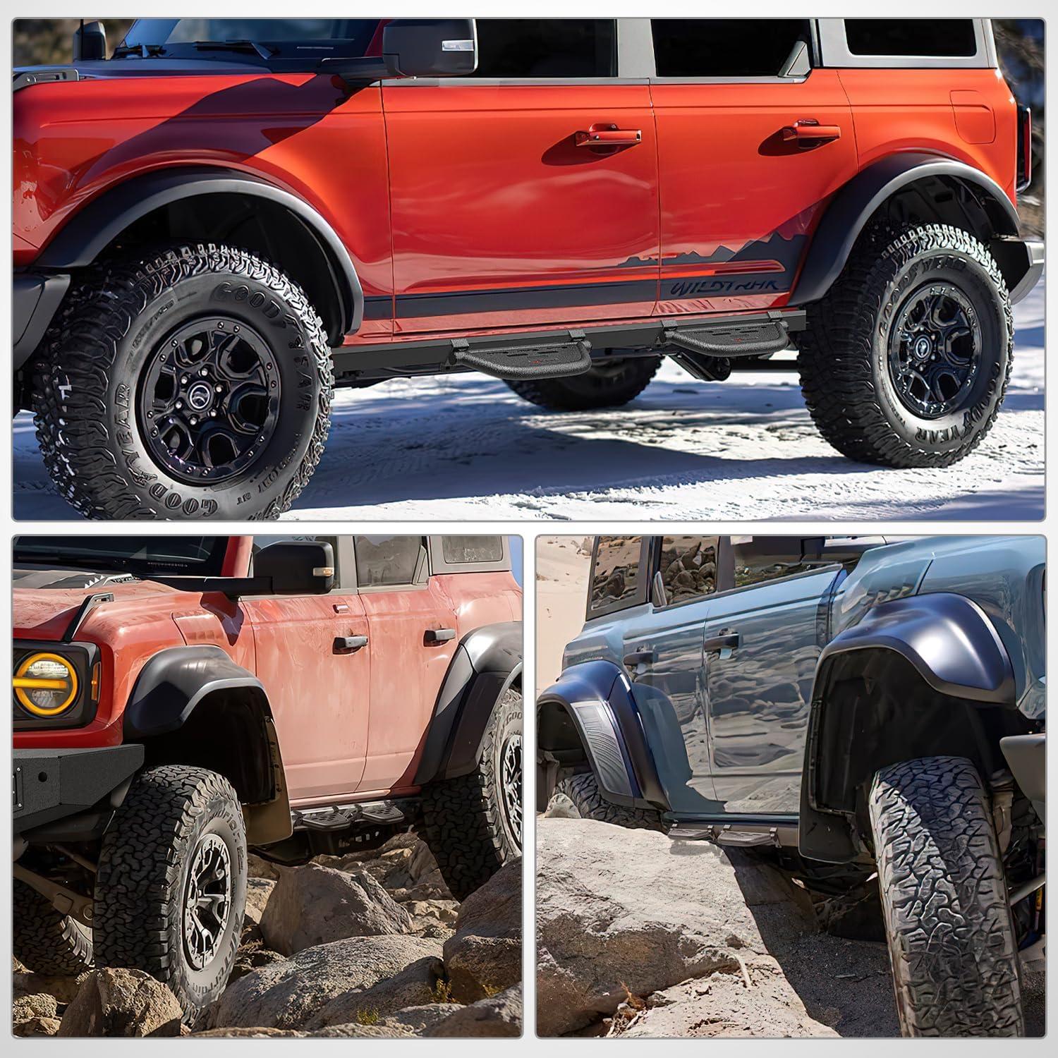 image:imageNilight Windshield Frame Cover Light Bracket for 2021 2022 2023 2024 2025 2026 New Ford Bronco 24 Door Accessories Roof Sun Visor Cowl Body Armor with 4 x LED Lights BlackSide Steps 4Pcs