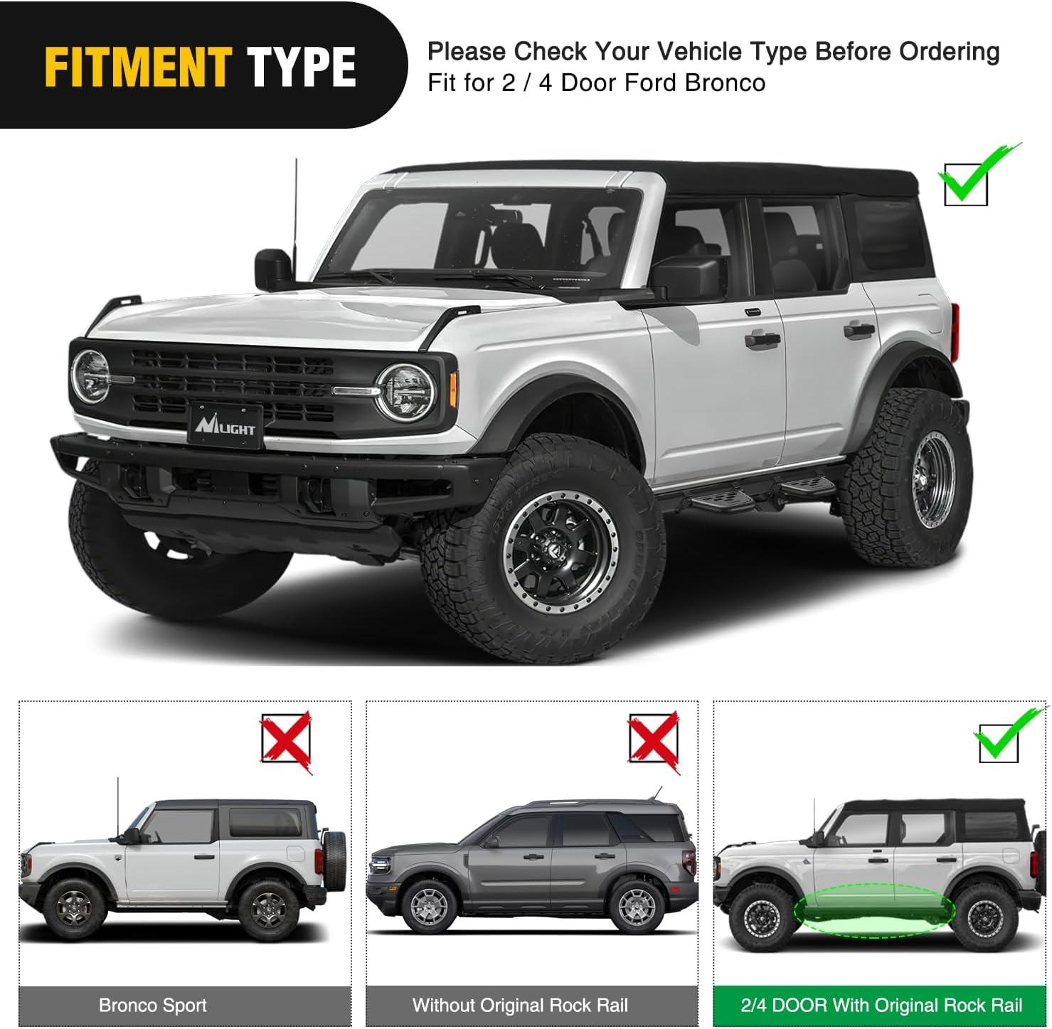 image:imageNilight Windshield Frame Cover Light Bracket for 2021 2022 2023 2024 2025 2026 New Ford Bronco 24 Door Accessories Roof Sun Visor Cowl Body Armor with 4 x LED Lights BlackSide Steps 2Pcs