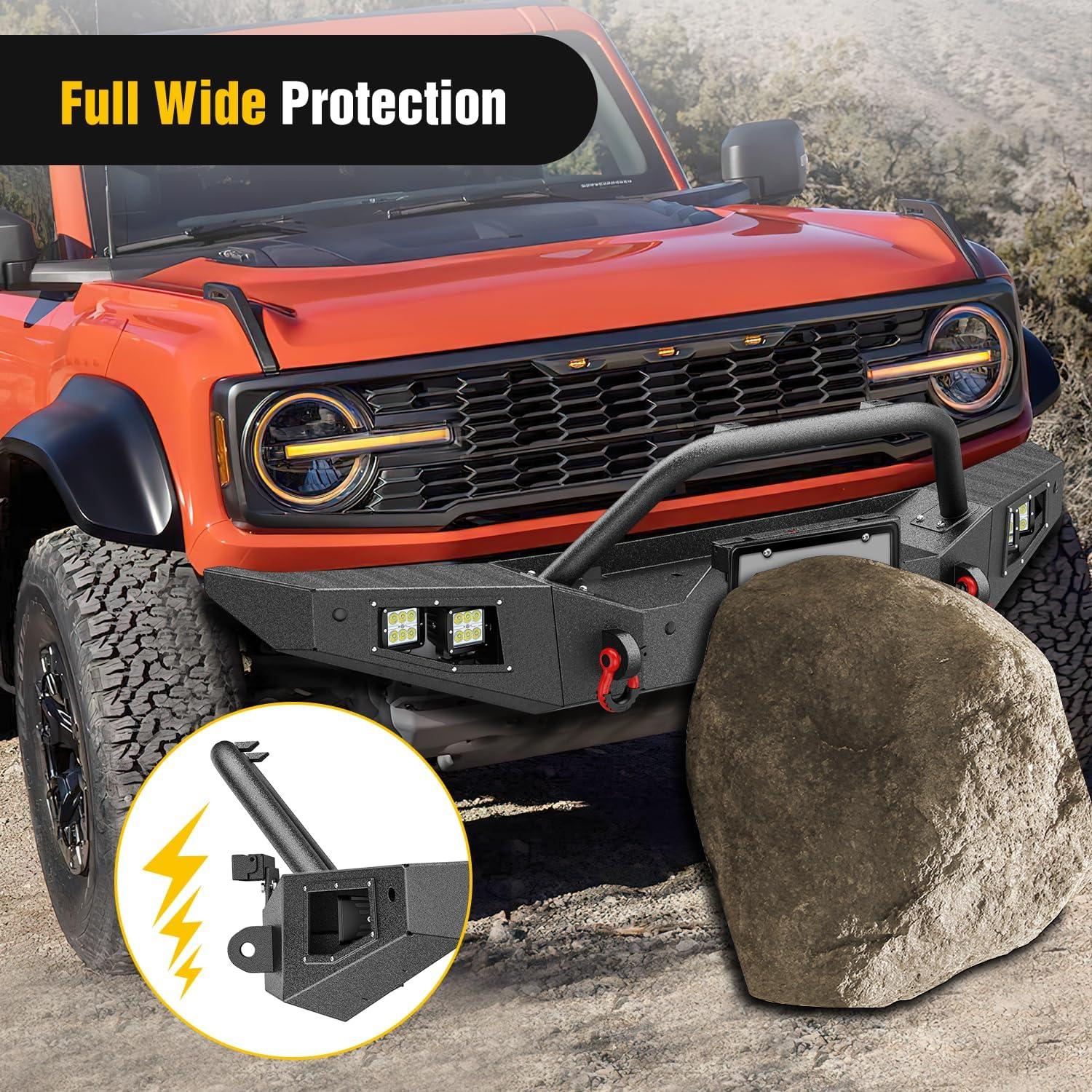image:imageNilight Windshield Frame Cover Light Bracket for 2021 2022 2023 2024 2025 2026 New Ford Bronco 24 Door Accessories Roof Sun Visor Cowl Body Armor with 4 x LED Lights BlackFront Bumper