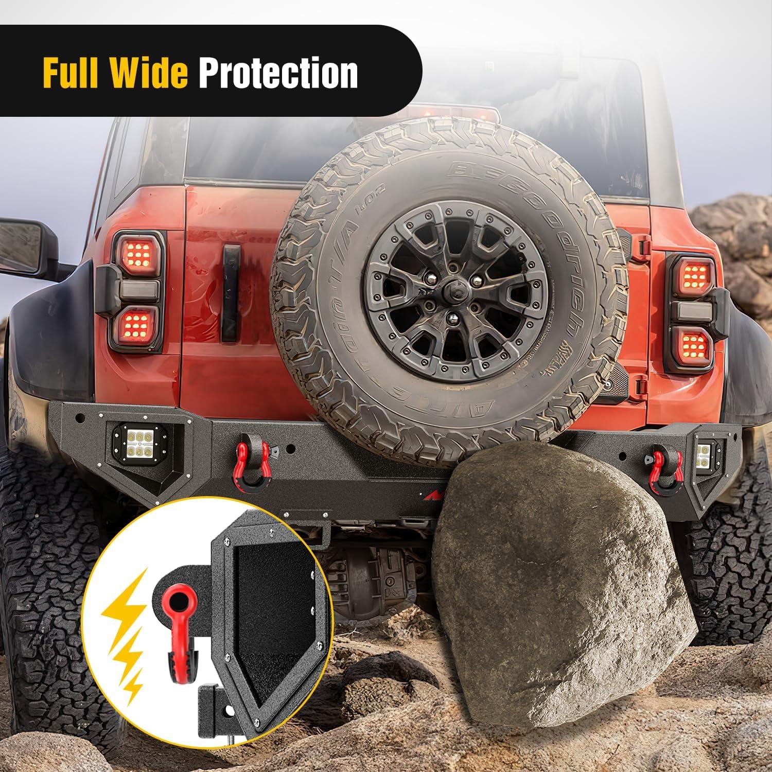 image:imageNilight Windshield Frame Cover Light Bracket for 2021 2022 2023 2024 2025 2026 New Ford Bronco 24 Door Accessories Roof Sun Visor Cowl Body Armor with 4 x LED Lights BlackRear Bumper