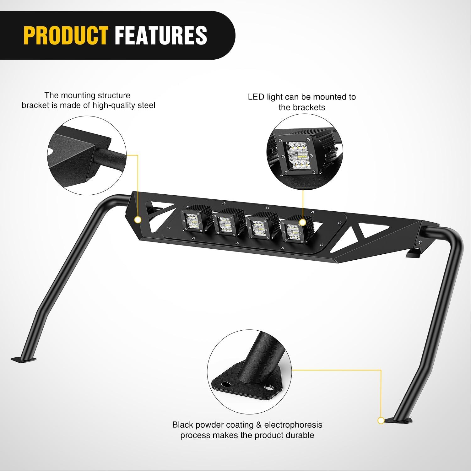 image:imageNilight Windshield Frame Cover Light Bracket for 2021 2022 2023 2024 2025 2026 New Ford Bronco 24 Door Accessories Roof Sun Visor Cowl Body Armor with 4 x LED Lights BlackWindshield Frame Cover Light Bracket