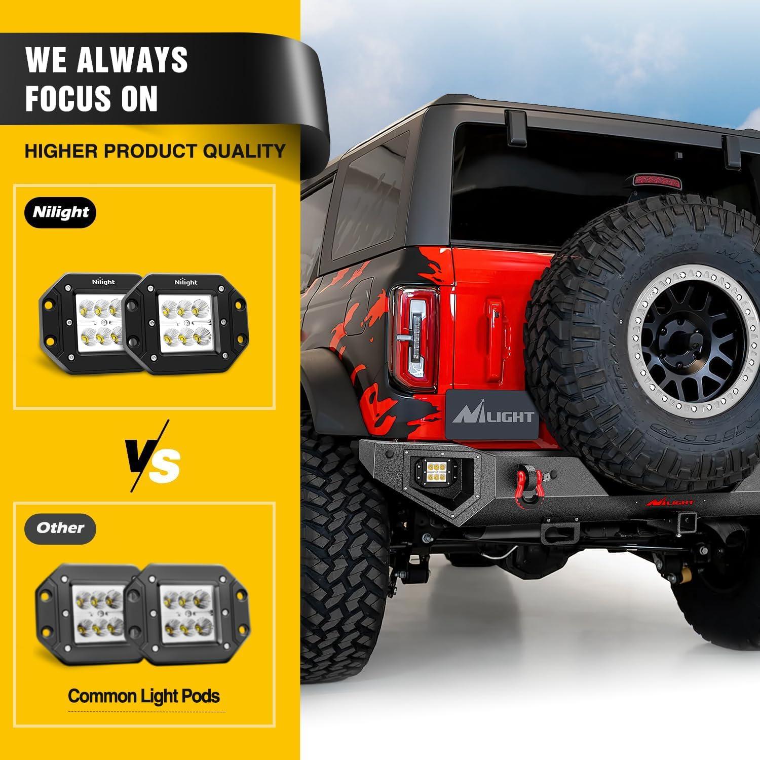 image:imageNilight Windshield Frame Cover Light Bracket for 2021 2022 2023 2024 2025 2026 New Ford Bronco 24 Door Accessories Roof Sun Visor Cowl Body Armor with 4 x LED Lights BlackRear Bumper