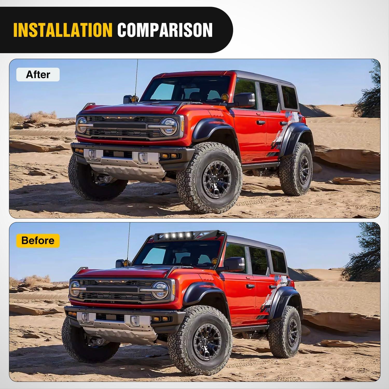 image:imageNilight Windshield Frame Cover Light Bracket for 2021 2022 2023 2024 2025 2026 New Ford Bronco 24 Door Accessories Roof Sun Visor Cowl Body Armor with 4 x LED Lights BlackWindshield Frame Cover Light Bracket