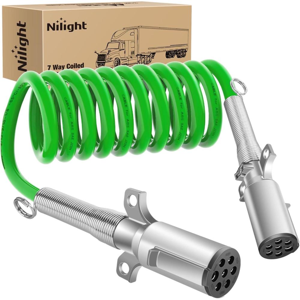 image:imageNilight 12 FT Air Line Hose Assembly Rubber with 12 NPT Swivel Fitting Straight Heavy Duty Power Hoses Set Spring Guard Grips DOT Fittings for Semi Truck Trailer Tractor12FT Green ABS Cable