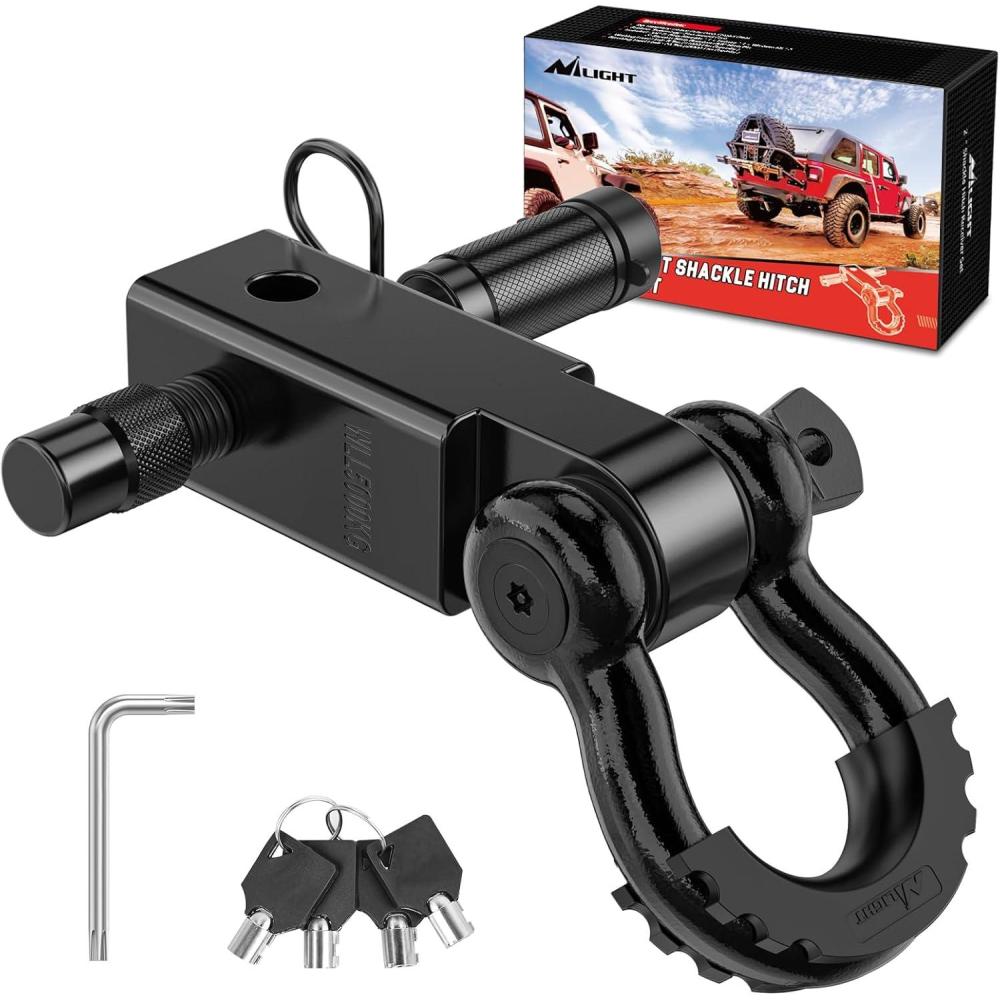 image:imageNilight 2Pcs BoltOn Tow Hooks with Spring Clip 10000LBS 2Pcs Black Forged Recovery Tow Hooks Compatible with Jeep Ford Dodge Chevy GMC Toyota Pickup TruckHitch w Lock Pin Black