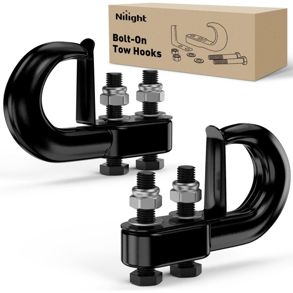 image:imageNilight 2Pcs BoltOn Tow Hooks with Spring Clip 10000LBS 2Pcs Black Forged Recovery Tow Hooks Compatible with Jeep Ford Dodge Chevy GMC Toyota Pickup TruckBoltOn Tow Hooks
