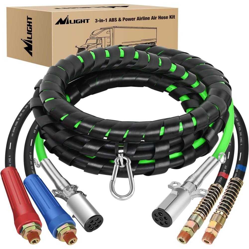 image:imageNilight Glad Hands Grips Set with Seals Heavy Duty Gladhand Extension Handles Kit Emergency amp Service Brake Air Hose Coupling Connectors for Semi Truck Trailer Brake System 1 Pair12FT Air Lines