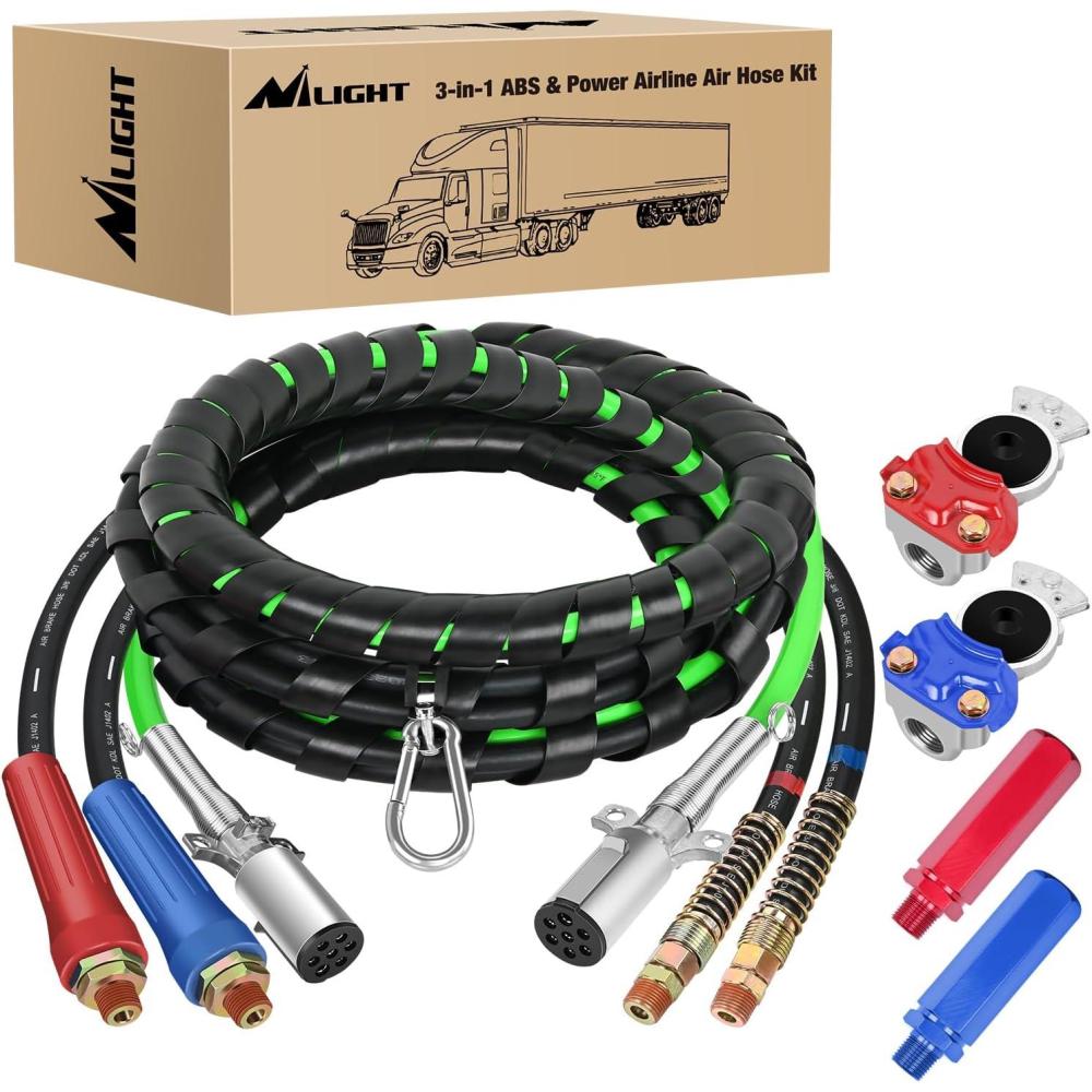 image:imageNilight Glad Hands Grips Set with Seals Heavy Duty Gladhand Extension Handles Kit Emergency amp Service Brake Air Hose Coupling Connectors for Semi Truck Trailer Brake System 1 Pair12FT Air Lines with Glad Hands Grips