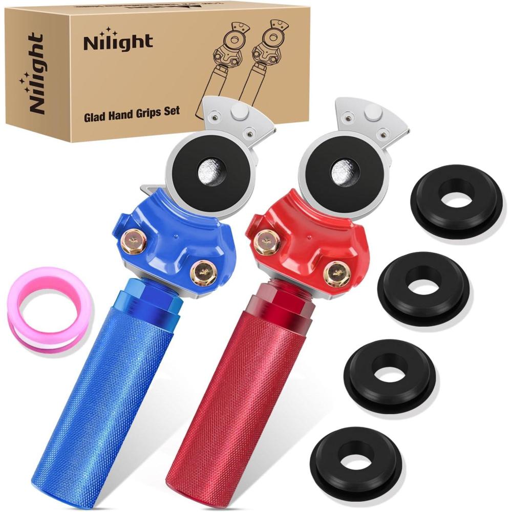 image:imageNilight Glad Hands Grips Set with Seals Heavy Duty Gladhand Extension Handles Kit Emergency amp Service Brake Air Hose Coupling Connectors for Semi Truck Trailer Brake System 1 PairGlad Hand Kit with Seals
